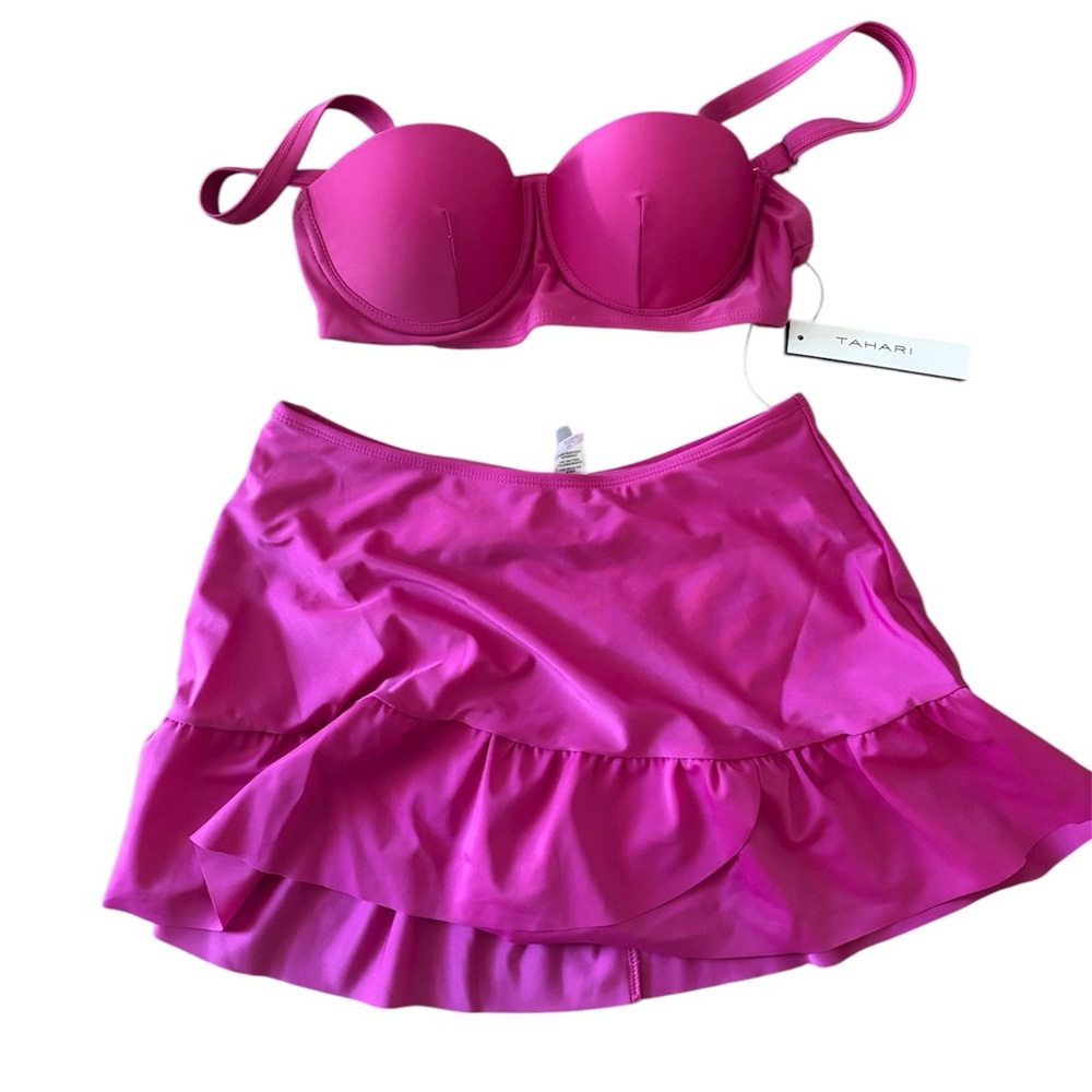 Tahari Hot Pink Ruffle Swim Bikini Set